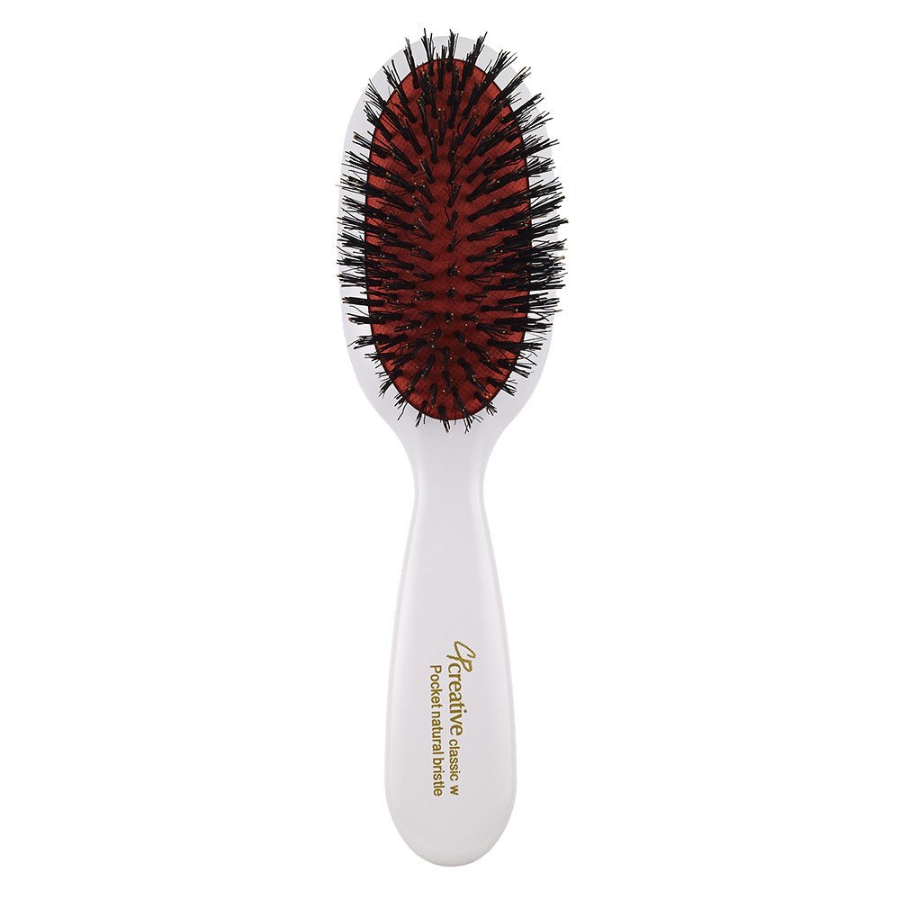 White Pocket Boar bristle Hairbrush - Shopbeautytools