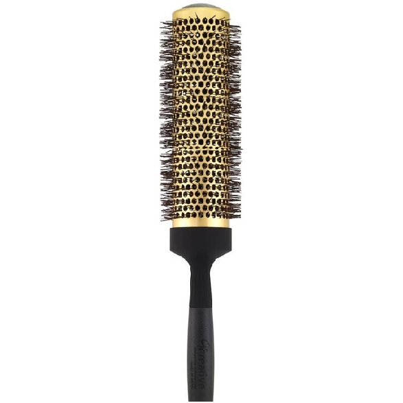 Gold Ceramic Nano Coating & Wavy Ion Bristle Hair Brush - 7.5 Long Barrel