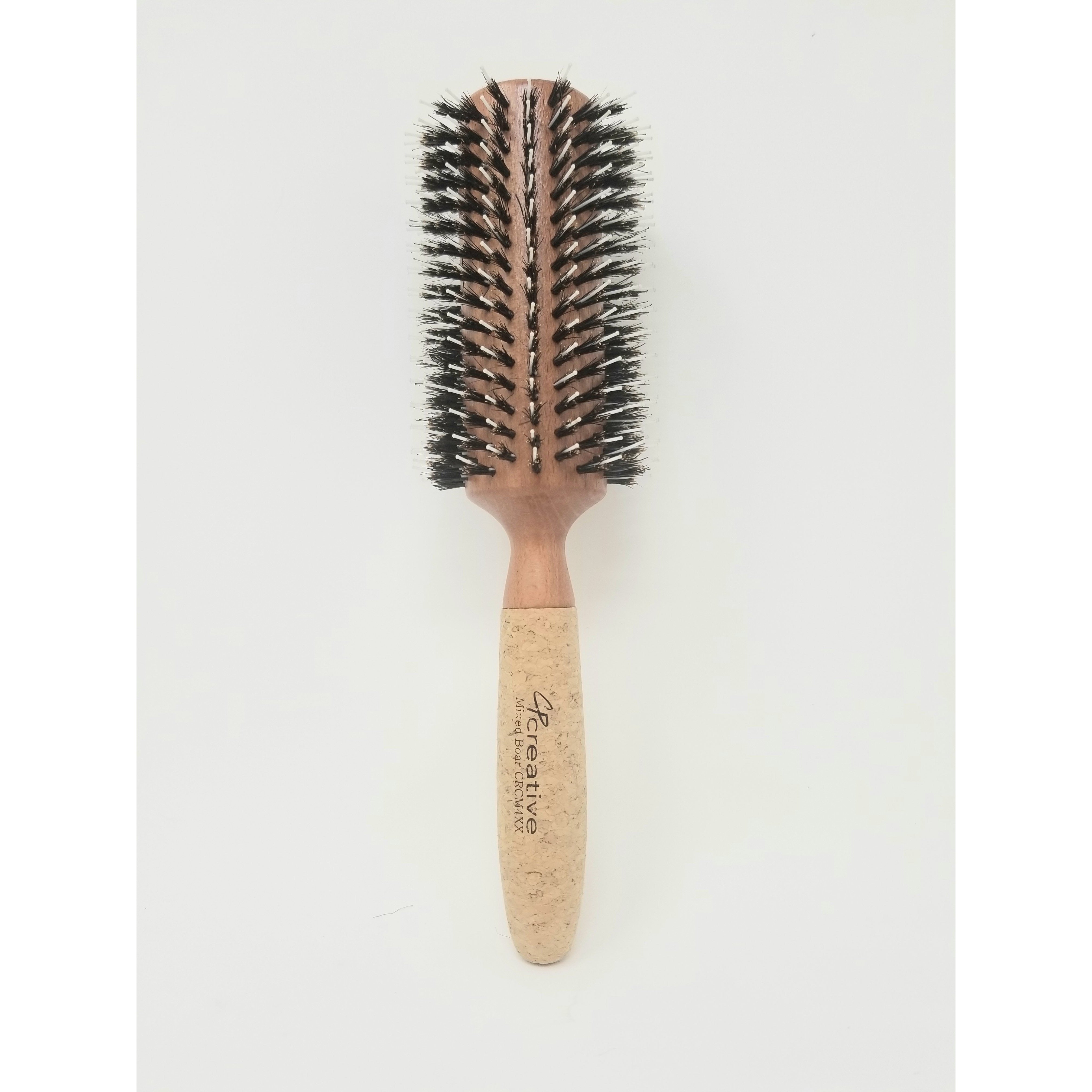 Eco-Friendly Birchwood and Cork Mixed Bristle Round Hair Brush
